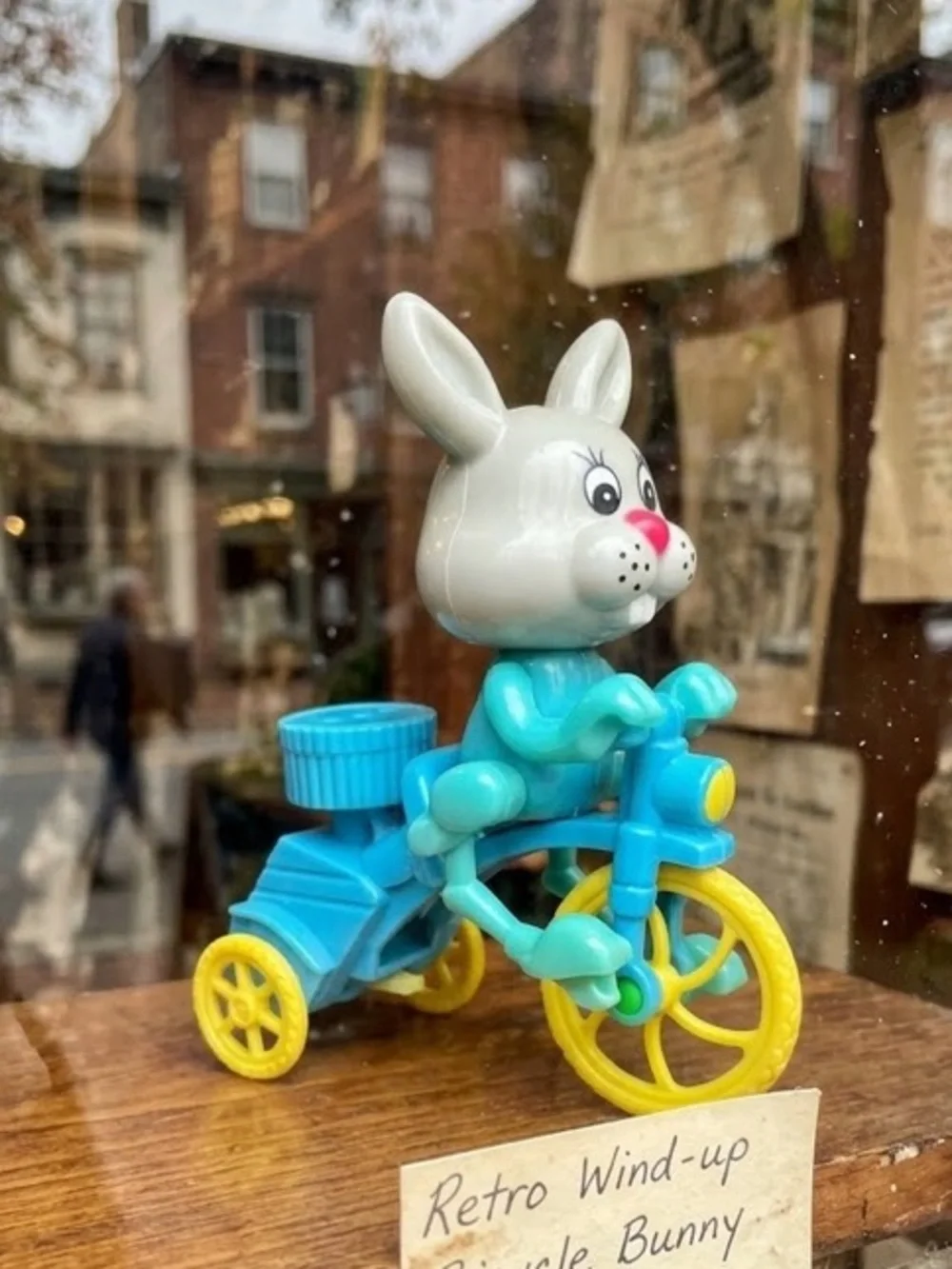 Vintage Easter Bunny Wind Up Toy Plastic Tricycle Rabbit